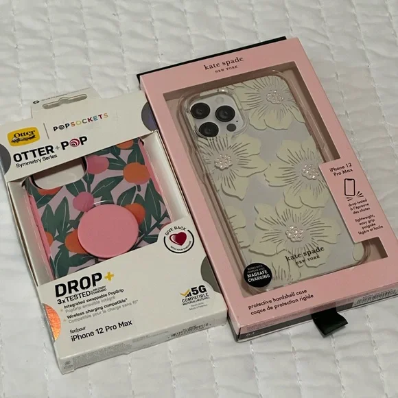 Bundle 2 iPhone cases for 12 PRO MAX NIB OTTER BOX/POPSOCKETS AND KATE SPADE